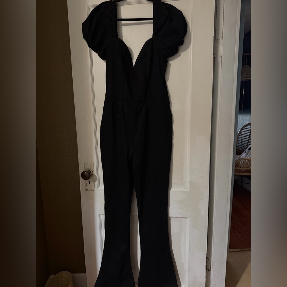 We The Free Black Puff Sleeve Jumpsuit